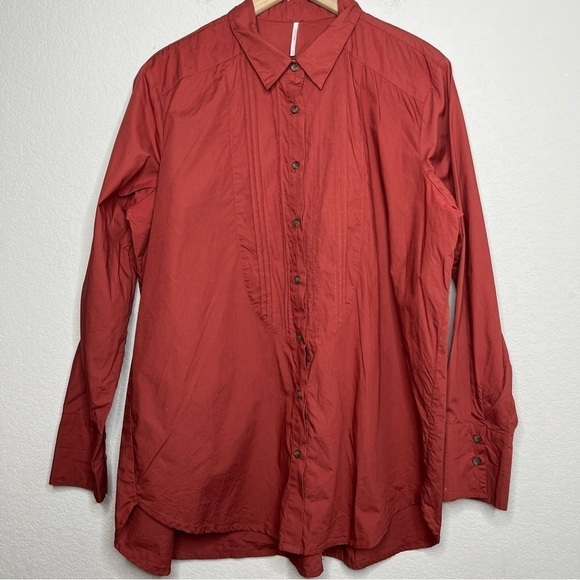 Free People Women Red Button Down Oversized Shirt Large - Picture 1 of 11